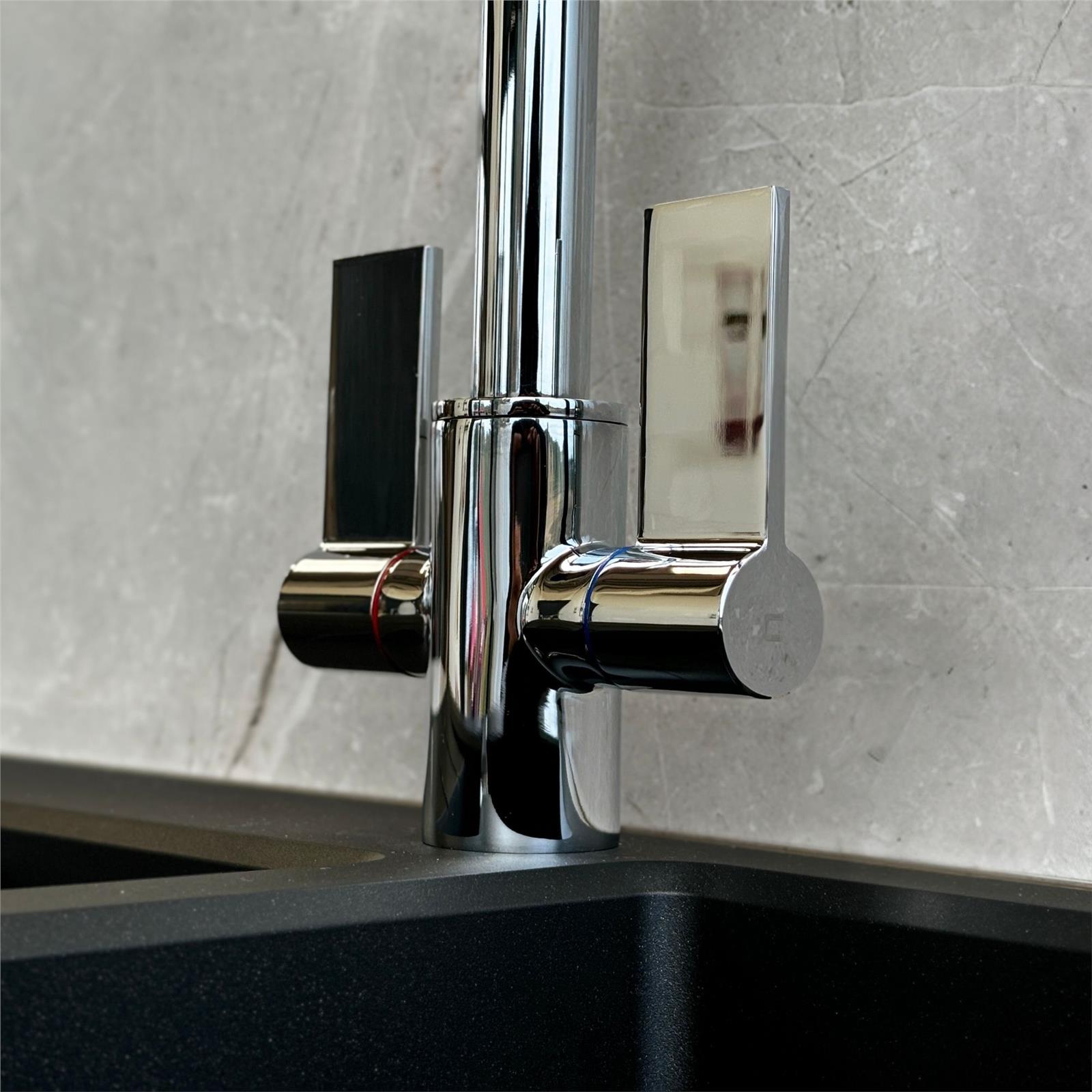 Liquida W18CH Twin Lever D Shape 360 Swivel Spout Chrome Kitchen Mixer Tap